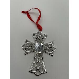 Lenox Silverplate Bejeweled Cross Christmas Ornament Keepsake NIB 856360